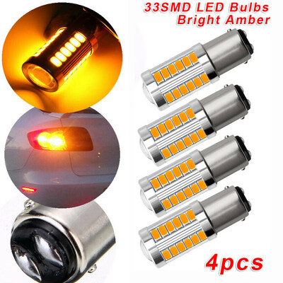 

4X Bright Amber 1157 BAY15D Tail Stop Brake Backup Reverse Light 33-SMD LED Bulb