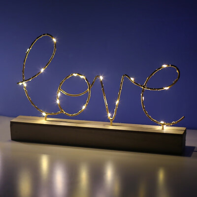 

Love For Christmas Iron Art Wood Bottom Letter Lamp Light Home Bedroom Wedding Decor Birthday Xmas Valentines Day Decoration