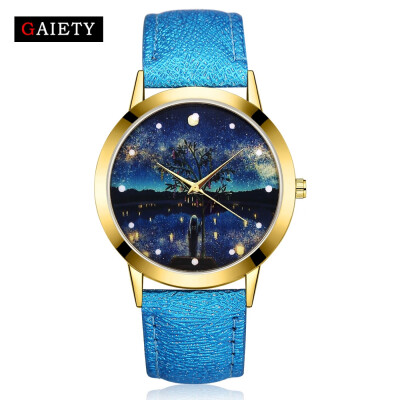 

〖Follure〗Women Fashion Starry Sky Leather Band Analog Quartz Round Wrist Watch Watches BK