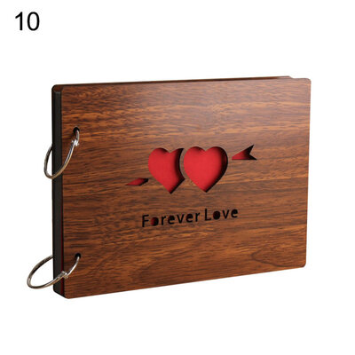 

8 inch Vintage Wood Cover Photo Album Book Black Pages Anniversary Scrapbook