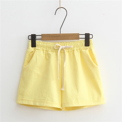 

New Pantalones Cortos Mujer Women Shorts Candy Color Casual Loose Cotton & Linen Straight Shorts
