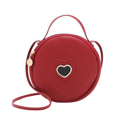 

Cute Round Shape Heart Pattern Women Zipper Crossbody Shoulder Bag Tote Handbag