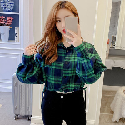 

Womens Shirts Autumn&Winter Female Shirt Plaid Shirt Women Slim Long Sleeve Cotton Blouse Top Female Outerwear