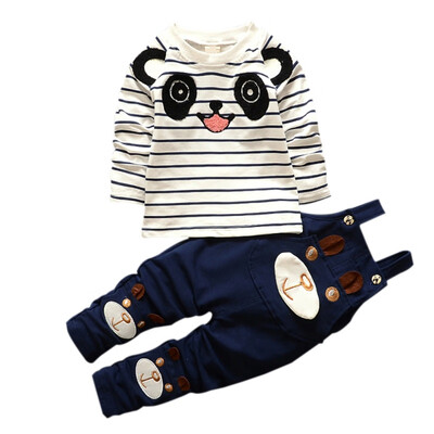 

Children Clothing Baby Girl Boys Clothes Set Little Bear Stripe Long-Sleeve T-Shirt Straps Pants Set Kids Sport Suit Set 1-4Y
