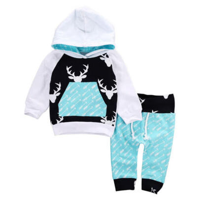 

2PCS Sets Toddler Kid Baby Boy Girl Reindeer Hooded Top Long Pant Outfit Clothes