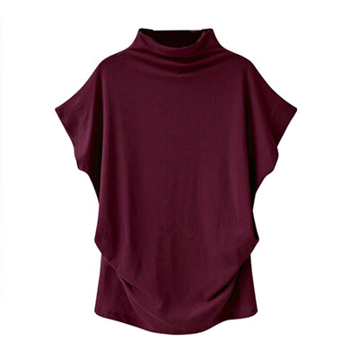 

Summer Fashion Women Solid Color Loose Turtle Neck Short Sleeve T-Shirt Top