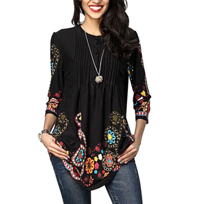 

New Summer Style Black Women Sexy Tops Round Neck Sleeveless Vintage Tribal Print Fitness Casual Tank Tops Ruffle Long Tanks