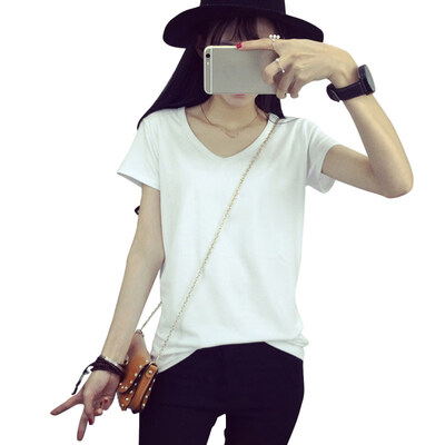 

Solid Color Summer Slim Fit Basic Top Casual Women V Neck Short Sleeve T-Shirt