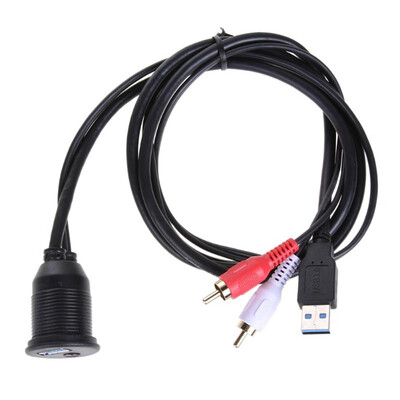 

USB30 35mm Aux Female to USB 30 2 RCA Male Extension Cable Dashboard Panel Flush Mount Extender Cord Wire Line