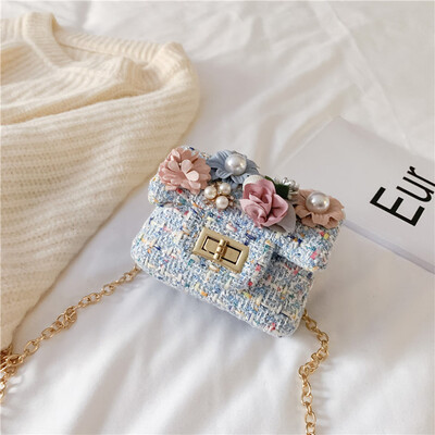 

Tailored Fashion Children Lovely Girls Shoulder Bag Pearl Flower Woven Hasp Coin Bag