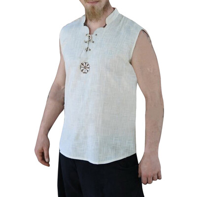 

Toponeto Fashion Men Casual Retro Solid Sleeveless Stand Collar Vest Tops Blouses