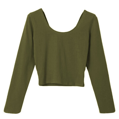 

Women Clothing Fashion Basic Club Daily Fall Long Sleeve T-Shirt Short Sexy Crew Neck Crop Tops Tight
