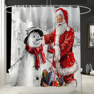 

Gobestart Santa Christmas Print Toilet Bathroom Mat And Shower Curtain Four-Piece Set