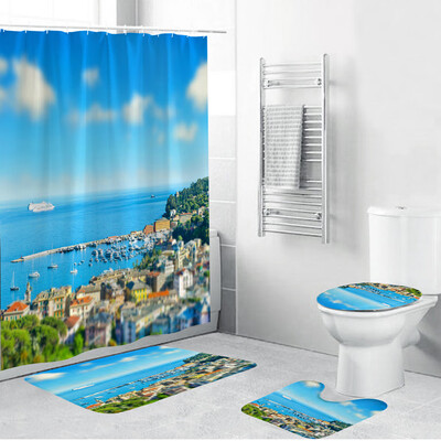 

Gobestart 4PCS Non Slip Toilet Polyester Cover Mat Set Bathroom Shower Curtain