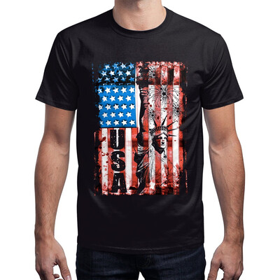 

Toponeto Mens Summer 3D USA Flag Casual Printed Men Shirts Loose Round Neck T-Shirt Tops