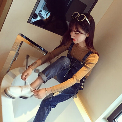 

Women Autumn Winter Solid Color Slim Sweater Long-Sleeved Cotton Round Collar Slim Bottom Sweater