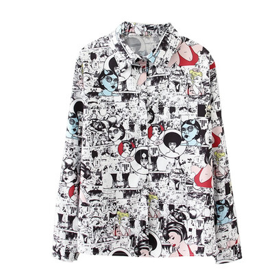 

Fashion Blouse Women Vintage Cartoon Print Blouses Lapel Shirt Loose Single-breasted Long Sleeve Shirts Blusas Mujer De Moda