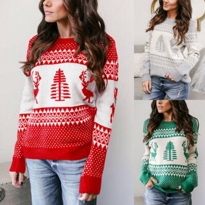 

US XMAS CHRISTMAS SWEATER Santa Elf Popular Women Winter Warm Sweatshirts