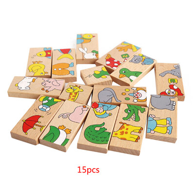 

15PCSSet Animal Colored Dominoes Wooden Puzzle Cartoon Educational Baby Toys Cute Birthday Gifts Kids Games Toy