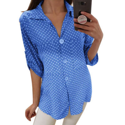 

Summer&autumn v-neck wave long-sleeved shirt womens fashion casual long-sleeved shirt button thin shirt