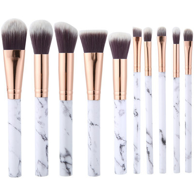

est 10Pcs Marble Makeup Brushes Kit Marble Pattern PU Brush Bag Powder Contour Eye Shadow Make Up Brush Cosmetic Tools