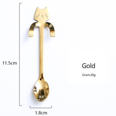 

1Pc Kitchen Cat Shape Cute Stainless Steel Highquality Coffee Soup Mini Long Handle Spoon Kitchen Accessories