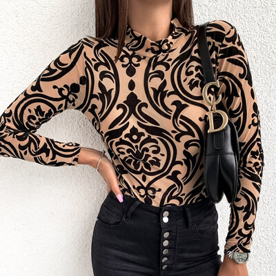 

UK Womens Leopard Summer Long Sleeve Turtleneck Tops Casual Shirt Blouse T-shirt