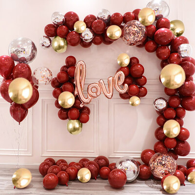 

Qinglan Balloon Wedding Room Arrangement Marriage Confession Romantic Wedding Decoration Pomegranate Red with Gold Double Set Ball 50 Sets Golden Rain Drops Inflator Dispensing