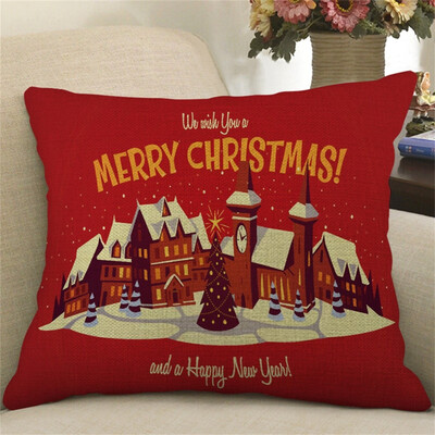 

Gobestart Christmas Print Pillow Case Flax Pillowcase Sofa Car Cushion Cover Home Decor