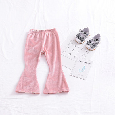 

High Girl Toddler Pants Leggings bursts of girls gold velvet pure color Slim children flare pants autumn&winter