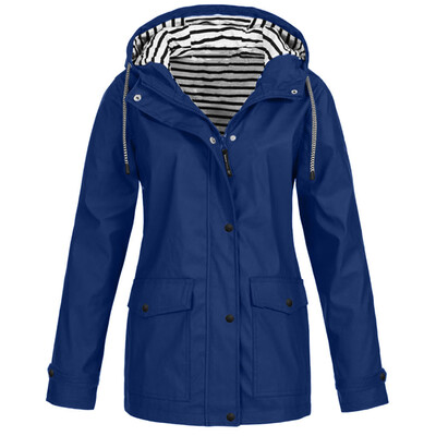 

Toponeto Women Solid Rain Outdoor Plus Waterproof Hooded Raincoat Windproof Jacket Coat