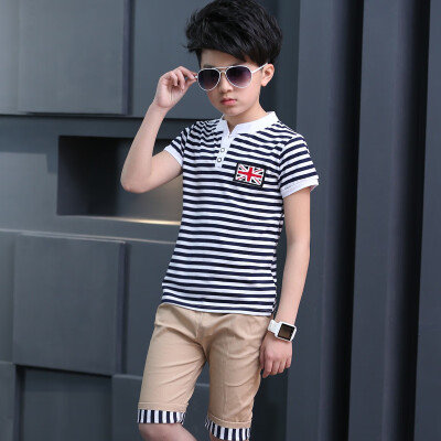 

Summer Kids Boys Short Sleeve Striped Print Tops Blouse ShirtsShorts Children Casual Outfits Sets