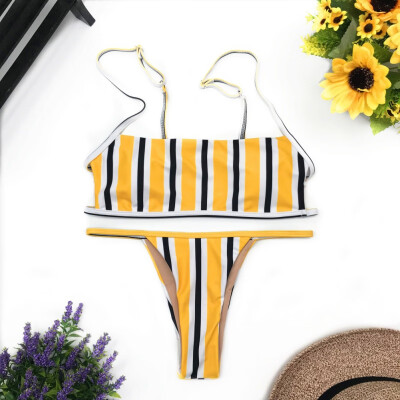 

bikini 2019 Womens Bikini bathing suit women Two Piece Vertical Striped Flat Top&Thong Solid Color