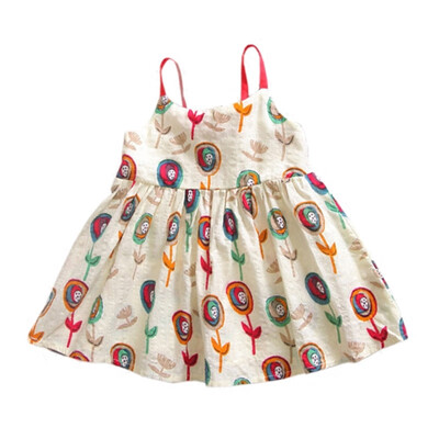 

Summer Fashion Baby Kids Fashion Girls Dress Casual Vestidos Lollipop Printed Cotton And Linen Sling Dress