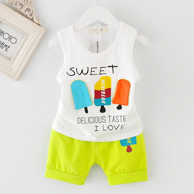 

2PcsSet Summer Baby Boys Sleeveless Cartoon Letter Print Tops Blouse VestShorts Casual Outfits Sets