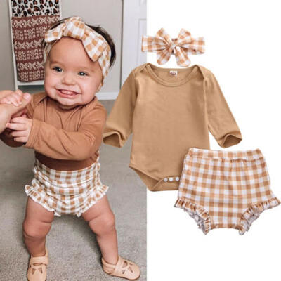 

3Pcs Newborn Baby Boy Girl Romper Jumpsuit Plaid Shorts Pants Outfits Clothes AU
