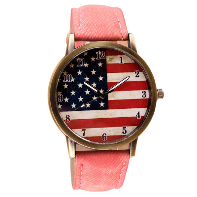 

Luxury Watch Women American Flag pattern Leather Band Analog Vogue Wrist Quartz Watchesbayan kol saati montre femme 533