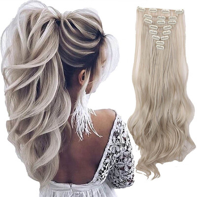 

8 PcsSet Fashion Long Curly Wavy Straight Clip In Hair Extension Sexy Heat Resistant Party Hair Natural Synthetic Hair For Women