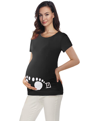 

Fashion Maternity Baby Footprint Printed Pregnancy Short Sleeve Crew Neck Tops Long T-shirt Tee