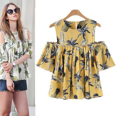 

Large Size  Summer Printing Womens T-shirts Strapless Fold Section Europe And The United States O-Neck Sweet T-shirt