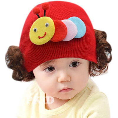 

Baby Girls Hat with Wig Winter Toddler Infant Knitted Baby Girl Hat Cute Fake Hair Cap Kids Hats Cute Cartoon Wig Warm Caps