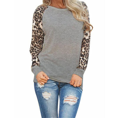 

Spring Fashion Leopard Print Patchwork T-shirt Women Chiffon Tops
