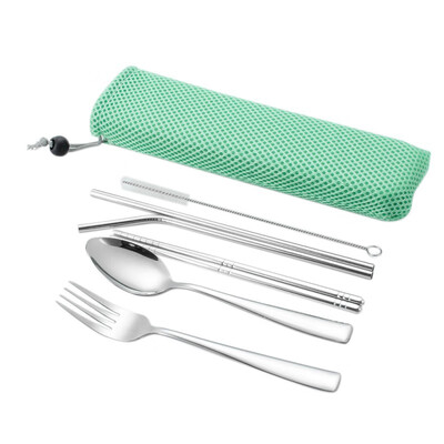 

6pcsSet Portable Stainless Steel Chopsticks Fork Spoon Tableware Set Drinking Straw With Box For Travel Cutlery Set