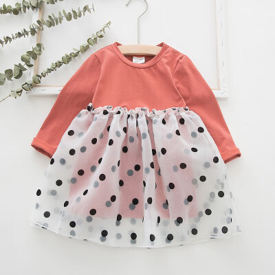 New Spring Autumn Casual Fashion Baby Girl Polka Dot Printing Long Sleeve Princess Dress 3 Colors
