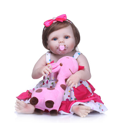 

Reborn Baby Girl Doll 22 inch Soft Full Silicone Vinyl Body Lifelike Toddler Doll Play House Bath Toy Gift for ages 3 With Yellow