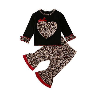 

Kids Baby Girl Clothes Leopard Love And Heart T-shirtPants Leggings Outfit