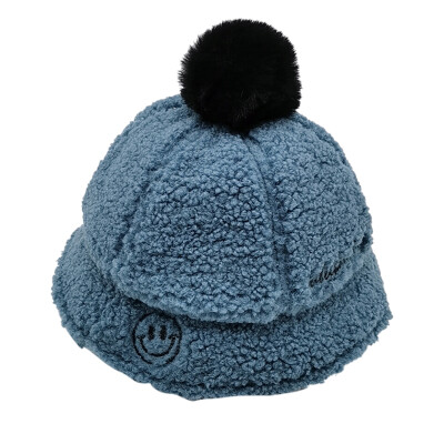 

Warm Kids Girls Boys Baby Plush Ball Design Winter Newborn Cute Smile Hats Knitted Hemming Caps
