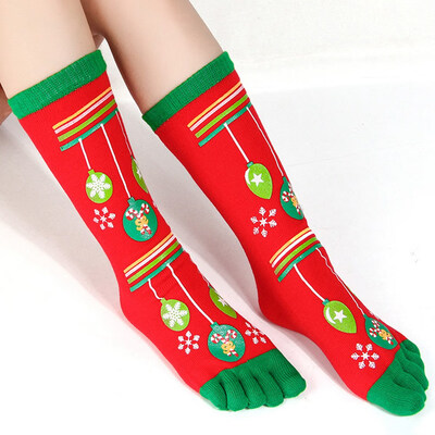 

Christmas Unisex Print Multicolor Toe Socks Five Finger Socks Funny Socks Gift