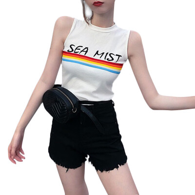 

2019 crop top women Summert Fashion Concise All-match Slim Fit Sleeveless Round Collar Letter Printed Camisole