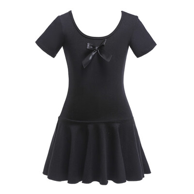 

Children Girls dance dress Cotton Mesh Bow Decoration Round Collar Short-sleeved Dance Practicing Dress Gymnastics Clothes